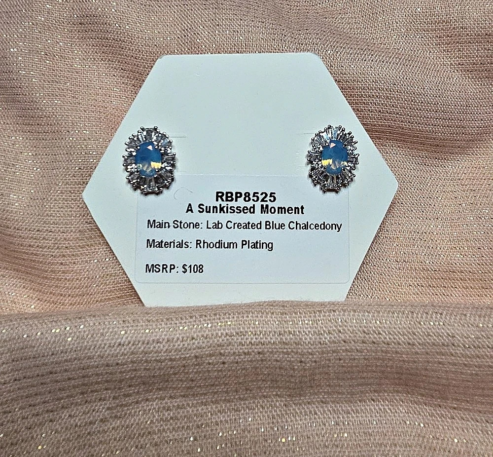 Bomb Party "A Sunkissed Moment" Lab Created Blue Chalcedony Stud Earrings